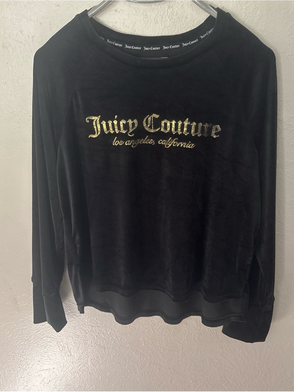 Juicy Couture Black Velour Sleepwear Top with Gold Logo L